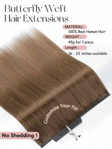 9AM HAIR Butterfly Weft Hair Extensions Human Hair Glueless OVO Pu Hole Genius Hand Tied Invisible DIY Double Weft Hair Extensions Straight 1pc 16 Inches - S4C - View 6