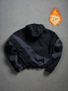 PAVTROS 男士休闲长袖保暖风衣，黑色拼接百搭款，INS风，适合秋冬季搭配及日常穿着，户外徒步，拍照必备，送给男友/老公的完美礼物，男士休闲，Y2K风格宽松飞行员夹克风衣保暖外套 - 黑色 - 查看 2