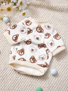 PETSIN 1 Printed Brown Bear And White Bear Flannel Sweatshirt, Thick And Warm For Pets In Autumn And Winter, White