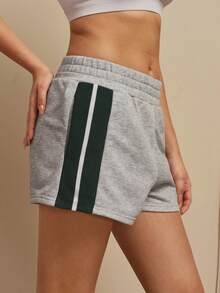 Cheerettes Summer Casual Contrast Stripe Sports Shorts - Grey - View 6