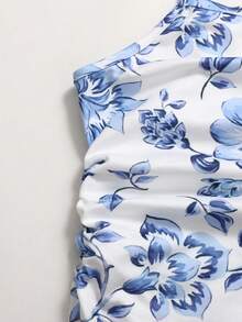 Girlism Tween Girls' Blue Knit Long Sleeve Cardigan & Floral Print Sleeveless Midi Dress 2-Piece Outfit, Spring/Summer - Blue and White - View 4