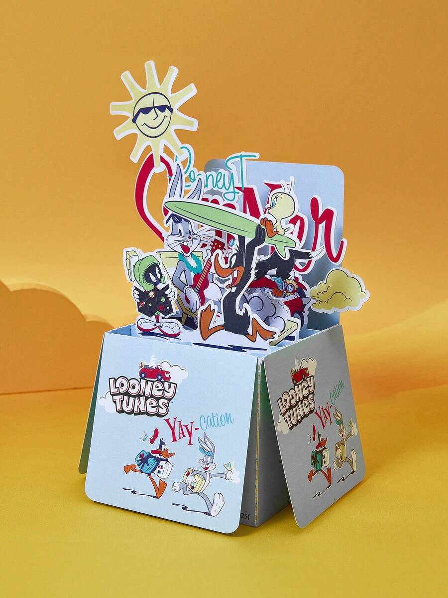 LOONEY TUNES X SHEIN Cute Bear World Travel Pattern 3D Greeting Card, Suitable For Gifts - Multicolor - View 1