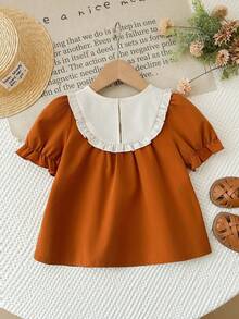 SHEIN LMoss Kids 女童法式优雅花卉刺绣撞色泡泡袖衬衫 - 彩色 - 查看 2