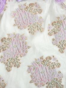 Glamorique Kids Đầm hè mới cho bé gái, chất liệu organza jacquard, cổ chữ A, tay áo satin màu tím với thiết kế voan phồng, kiểu dáng cổ điển, thích hợp cho các bữa tiệc và dịp trang trọng. - Hồng - Xem 3