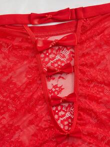 SHEIN Women Bow Decor Hollow-Out Sexy Lace Bodysuit Bowknot For Going Out, Baddie Look - Red - View 6