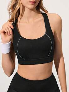 CourtClass Women's Sports Bra - Extra Support, Seamless Back Design For Skin-Friendliness & Comfort, Suitable For Gym, Tennis & Running - Black - View 7