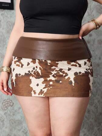 Grunge Punk Pantaloncini mini in stile vintage, taglia comoda, con stampa animale patchwork in PU