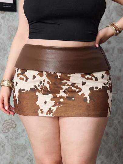 Grunge Punk Short en PU mini à imprimé animal vintage patchwork, grande taille