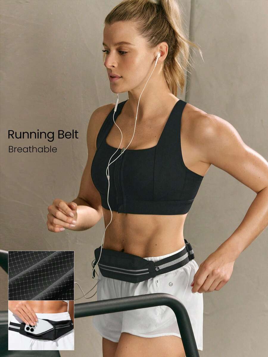 GLOWMODE 0.5L Glow Run Breathable Mesh Waterproof Logo Reflective Zipper Pocket Drawstring Adjustable Strap Micro Running Belt Bag Jogging Training Travel Studio Daily Active Fall Winter - Black - View 1