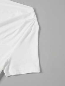 Ellevyn Plus Size Women's 3pcs Solid Color Ruched Slim Fit Asymmetrical Shoulder Short Sleeve T-Shirt Summer Spring Valentine's Day Resort Wear 3 Packs Tops Fitted Tops Women Shirt Packs For Women Cotton Women's Tops T-Shirts Women Cotton Blend Tops Short Sleeve Shirts - Multicolor - View 8