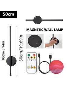 1 pieza Lámpara de pared negra moderna de 50 cm o 80 cm, tipo C, con instalación magnética, regulable y con temperatura de color ajustable para dormitorio, estudio, sala de estar y escalera - Multicolor - Ver 12
