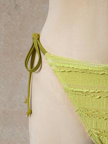 Bellisia Women's Summer Beach Solid Color Frill Halter Tie Sexy Bikini Swimwear Set With Cover-Up Skirt - Yellow - View 3