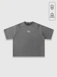 ROMWE MEN 男士做旧水洗宽松短袖T恤 - 灰色 - 查看 6