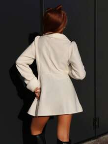 SILVIA DI SANTO Women's Mink Fur Cuff Collar Waist A-Line Elegant Everyday Commute Thick Woolen Coat - Apricot - View 2