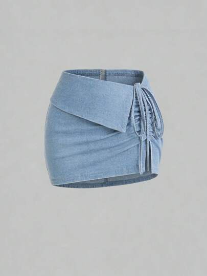 SHEIN MOD Damjeanskjol med dragsko i sidan och slits i sidan, modern