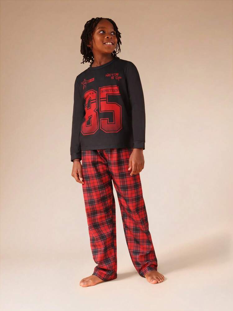 Varsity Number Print Long Sleeve Pajama Top