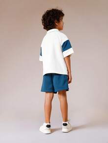 SUMWON Boys Stripe Detail Polo Shirt And Shorts Co-Ord Set With Oakland Print Perfect For Summer Casual Wear And Weekend Activities - Apricot - View 2