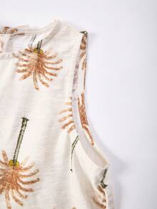 SHEIN 2pcs Girls Coconut Tree Print Bow Backless Camisole And Wide Leg Pants Set - Apricot - View 8