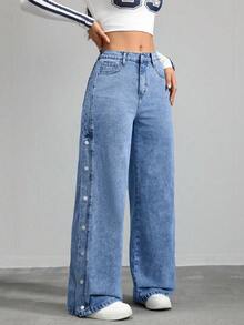 Jeans cargo pantalones de mezclilla mujer pantalones cargo pantalones de mujer cargo vaquero para mujer - Azul - Ver 4
