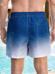 Manfinity Swimmode Men's Ombre Drawstring Waist Pocket Beach Shorts Men's Beach Shorts Couples Matching Swimwear Drawstring Waist Front Tie Pocket  Sea ​​Turtle Beach Shorts - Multicolor - View 6