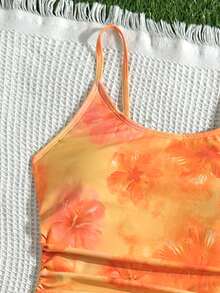 SHEIN 少女两件套印花泳衣和罩衫套装