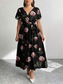 Modelyn Casual Vintage Floral Pattern Loose Plus Size Dress, Suitable For Autumn/Winter Spring - Multicolor - View 4