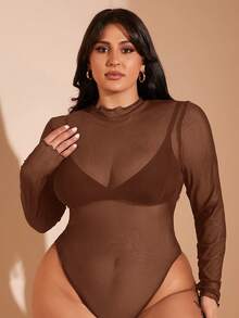 SHEIN BAE Áo liền thân lưới đen xuyên thấu cỡ lớn dành cho nữ, áo liền thân một mảnh màu đen, áo liền thân ôm sát cơ thể cỡ lớn, áo liền thân biểu diễn, trang phục Giáng sinh, áo liền thân bó sát thường ngày cho nữ, áo liền thân gợi cảm, áo liền thân tay dài cỡ lớn, áo liền thân cổ lọ, áo liền thân xuyên thấu cỡ lớn, trang phục công sở cho nữ. - màu nâu - Xem 6