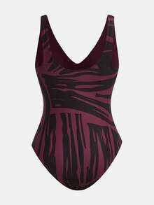 Maija 女士度假印花镂空连体泳衣 - 酒紅色 - 查看 5