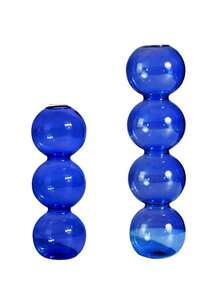 1pc Glass Flower Vase, Creative Solid Color Bubble Design Vase For Home Decor - Blue - View 3