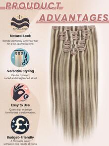 Seamless Clip In Hair Extensions, 7pcs Ash Brown Mix Platinum Blonde Hair Extensions Clip In Human Hair Invisible PU Skin Weft Natural Remy Human Hair Extensions - SP8/60 - View 6