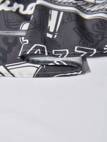 Manfinity Homme 全印花前开襟纽扣休闲百搭短袖衬衫（不规则印花） - 深灰色 - 查看 3