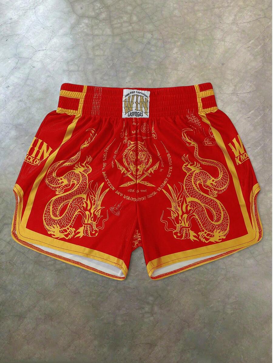 PAVTROS Bộ quần short liền thân nam, eo chun, độ co giãn cao, cạp cao và kiểu dáng ngắn, quần short siêu ngắn, vải bóng với họa tiết "Rồng hổ đen trắng", quần boxer Thái Lan, quần short thể thao thường ngày, quần bóng rổ, xẻ tà hai bên, trang phục trẻ trung năng động hàng ngày đi làm và đi nghỉ mát, lựa chọn hàng đầu làm quà tặng cho bạn trai và chồng, trang phục đôi. - Đỏ - Xem 1