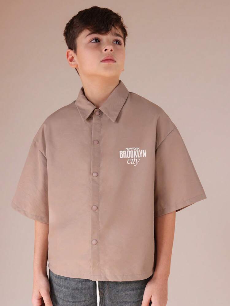 Boxy Button Down Shirt With Brooklyn Print