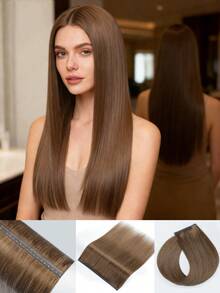 9AM HAIR Butterfly Weft Hair Extensions Human Hair Glueless OVO Pu Hole Genius Hand Tied Invisible DIY Double Weft Hair Extensions Straight 1pc 16 Inches - S4C - View 4