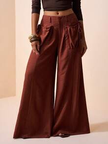 Zivah 2026 Vacation Casual Distinctive Tie Pocket Super Loose Deep Red-Brown Pants Working Pants For Women Wrap Around Pants Women S Work Clothes For The Office Women S Tall Trousers - Rust Brown - View 8