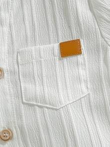 Loomiva 2件套男婴装饰领短袖开衫衬衫和松紧腰短裤套装 - 卡其色 - 查看 8