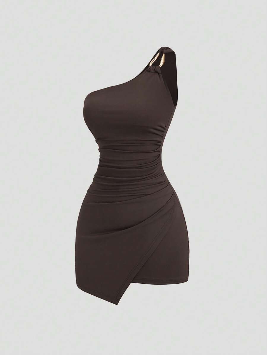 Sweetra Vestido corto sexy y elegante para mujer, adecuado para citas y salidas casuales, primavera/verano - Marrón - Ver 1