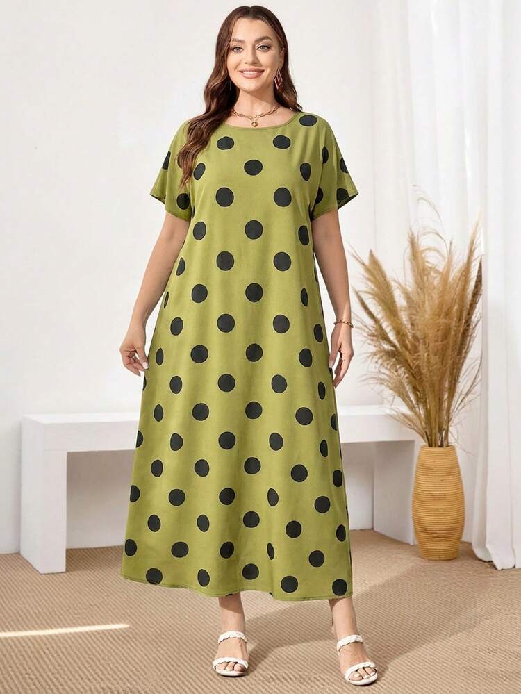 Plus Size Women'S Black And White Polka Dot Long Dress For Spring, Summer Dresses Polka Dot Dress Women Women Summer Dresses Plus Summer Outfits Summer Clothes  Spring  Spring Outfit Women Spring Clothes Beach Vacation Outfits For Women Bohemian