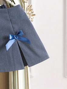 SHEIN Baby Mädchen Schleifenknoten Plisseerock, bequem, modisch und elegant, neu für Sommer 2024 - Blau - Übersicht 3