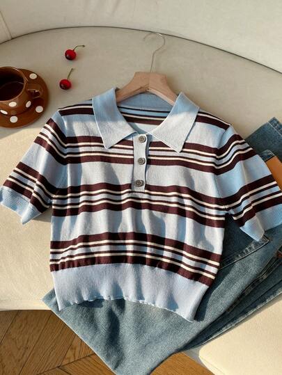 SHEIN EZwear Áo kẻ sọc mùa hè dáng rộng dành cho nữ cỡ lớn