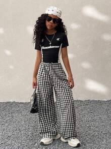 Coolane Kids Tween Girls Spring/Summer,Black And White Vacation Casual Checkered Leg Pants,All-Match Everyday, Sports,Daily Wear Essentials - Black and White - View 5