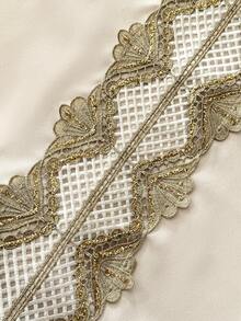 Roveilla Vestido de manga larga con cuello en V, cintura con lazo y puños con volantes, estilo patchwork, talla grande, estilo de Oriente Medio - Albaricoque - Ver 8