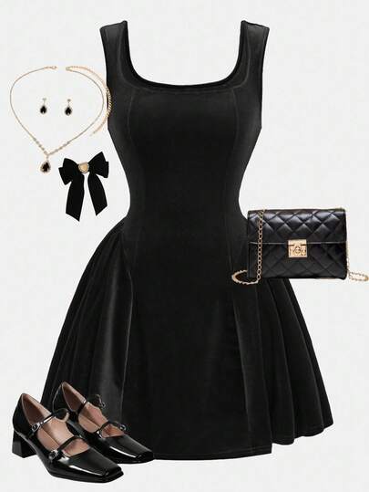 Girlism Vestido de línea A con cuello redondo y sin mangas, con dobladillo plisado, para adolescentes. Ajustado a la cintura, versátil y casual, adecuado para fiestas, exteriores, y apto para primavera, verano, otoño e invierno