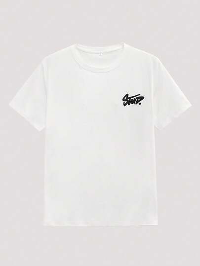 Open Phase 男士休闲夏季短袖T恤 - 白色，印花，圆领，柔软涤纶面料，轻盈透气，适合春夏季休闲穿着