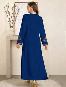 SHEIN Najma Women's Retro Floral Retro Print V-Neck Long Sleeve Elegant Arabic Style Maxi Dress, Spring/Summer - Multicolor - View 2