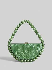 Ontre Túi xách nữ thời trang đính ngọc trai giả hình bán nguyệt, túi ngọc trai giả thanh lịch. - xanh quân đội - Xem 3