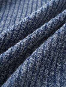 Manfinity Dauomo Áo thun dài tay nam màu trơn, chất liệu dệt kim gân, kiểu dáng thường ngày, đa năng cho việc đi làm, mùa xuân/thu. - Màu xanh lam - Xem 6