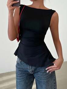 Siren Gaze Women's Elegant Lace Patchwork Bow Back Slim Fit Sleeveless Black Sexy Lace See Through Top, Boho,Black Lace Top,Y2k,Spring Break,Summer,Going Out Tops Winter Casual - Black - View 6