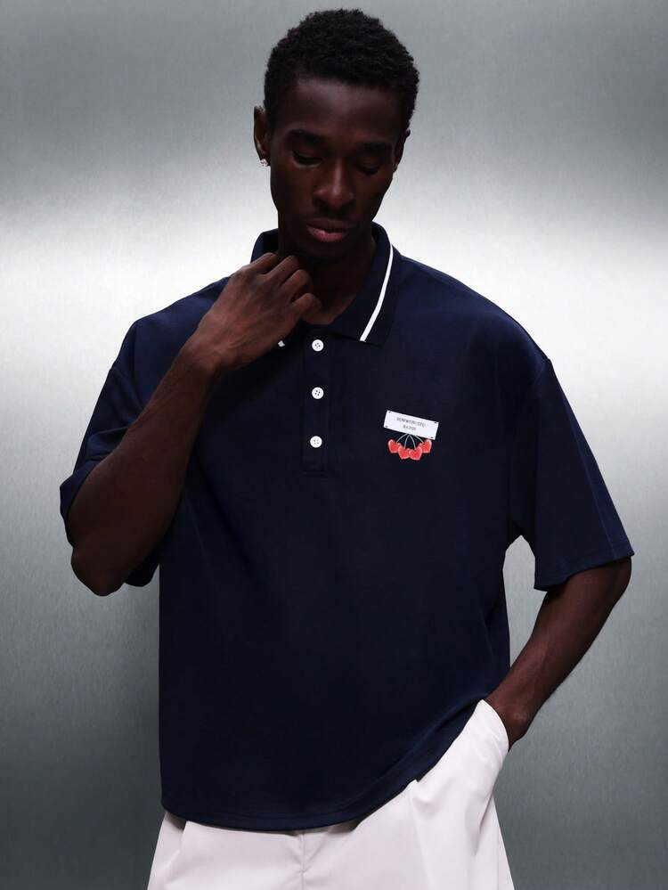 Boxy Fit Polo With Contrast Collar Trim For Valentine's Day
