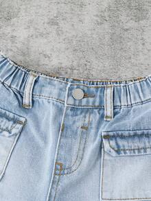 Young BoyLoose Fit Light Blue Denim Cargo Shorts - Light Wash - View 3